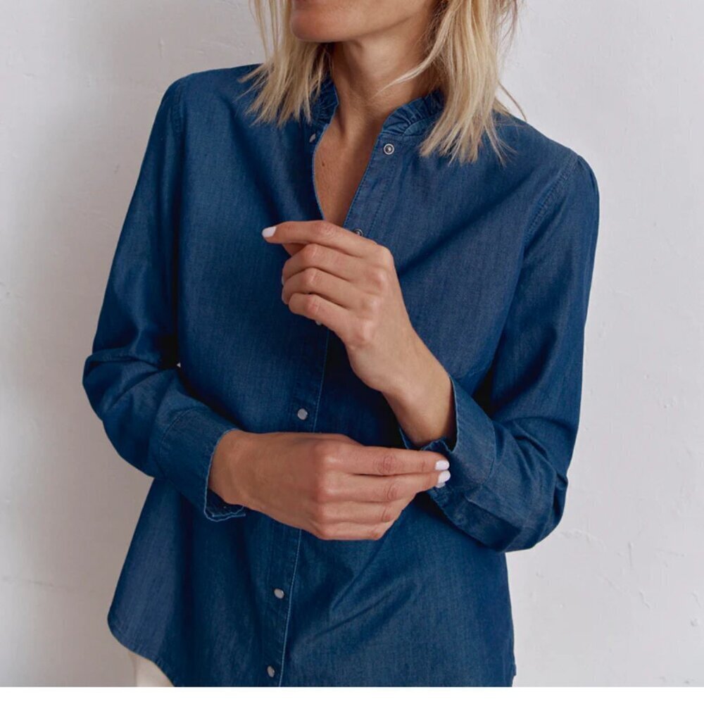 Devernois France women's long sleeve denim blouse size 36EU. US 6 - Picture 2 of 10